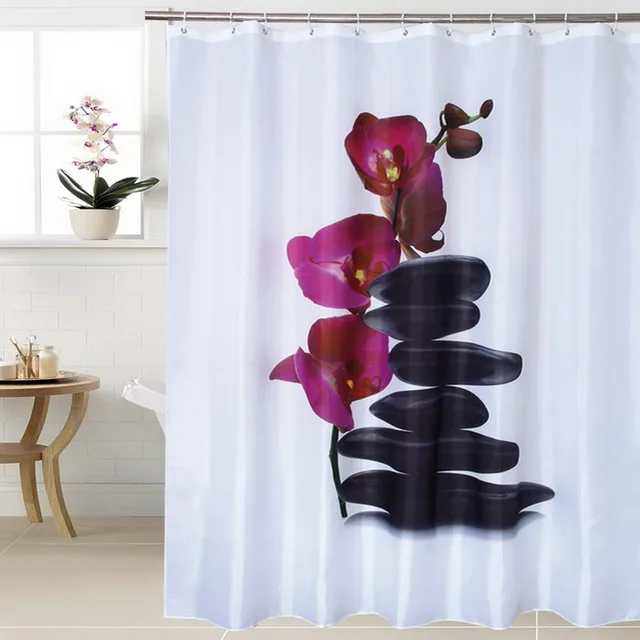 Tissu Polyester Pierre Fleur De Douche Imperméable Rideau Zen Pierre ... Tissu Polyester Pierre Fleur De Douche Imperméable Rideau Zen Pierre ...