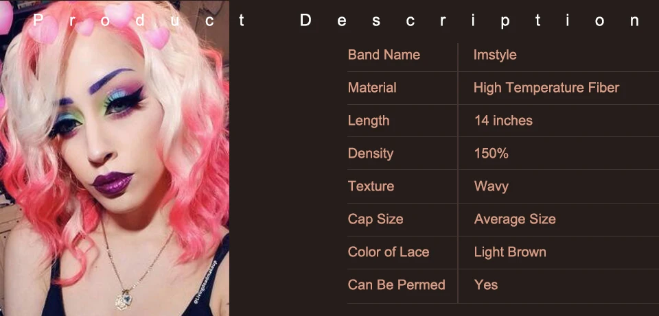 Imstyle короткие волнистые Омбре розовый блонд парик для женщин два тона синтетический парик Термостойкое волокно 14 дюймов Косплей