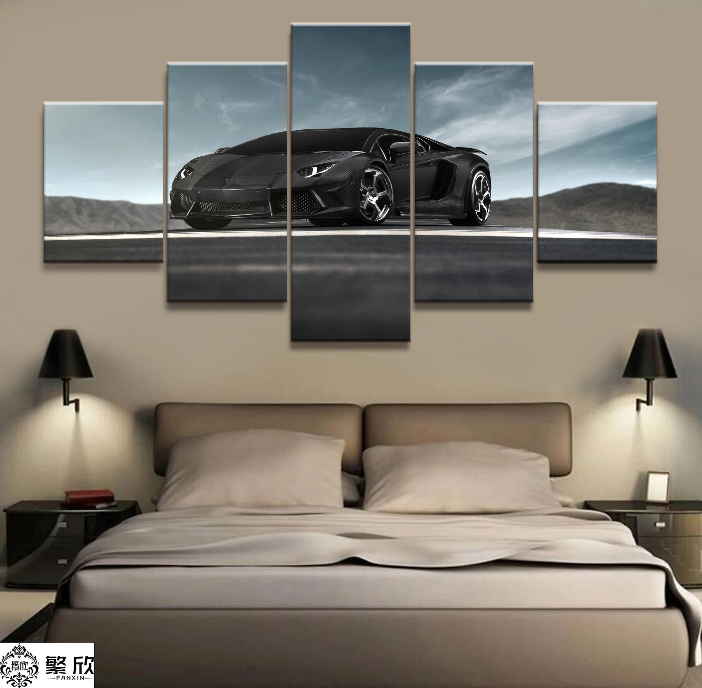 

5 Pieces Aventador sports car Poster Modern Wall Art Decorative Modular Framework Picture Canvas HD Printed One Set Painting