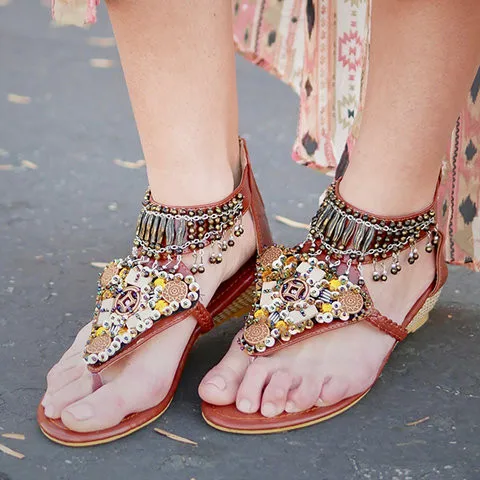 

2019 Women's Sandals Spring Summer Ladies Shoes Bohemia Clip Toe Flip Flops Boho Crystal Beaded Low Heel Fashion Beach sandalias