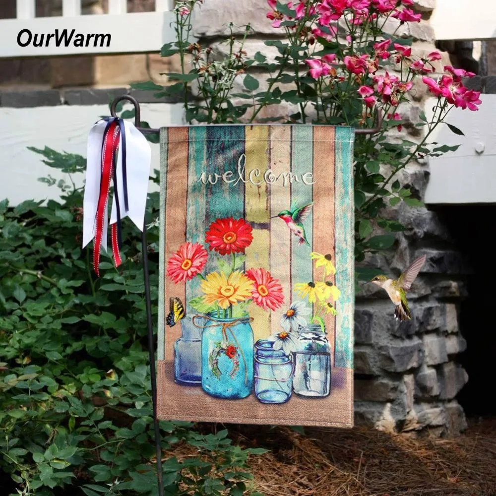 Burlap spring garden flags