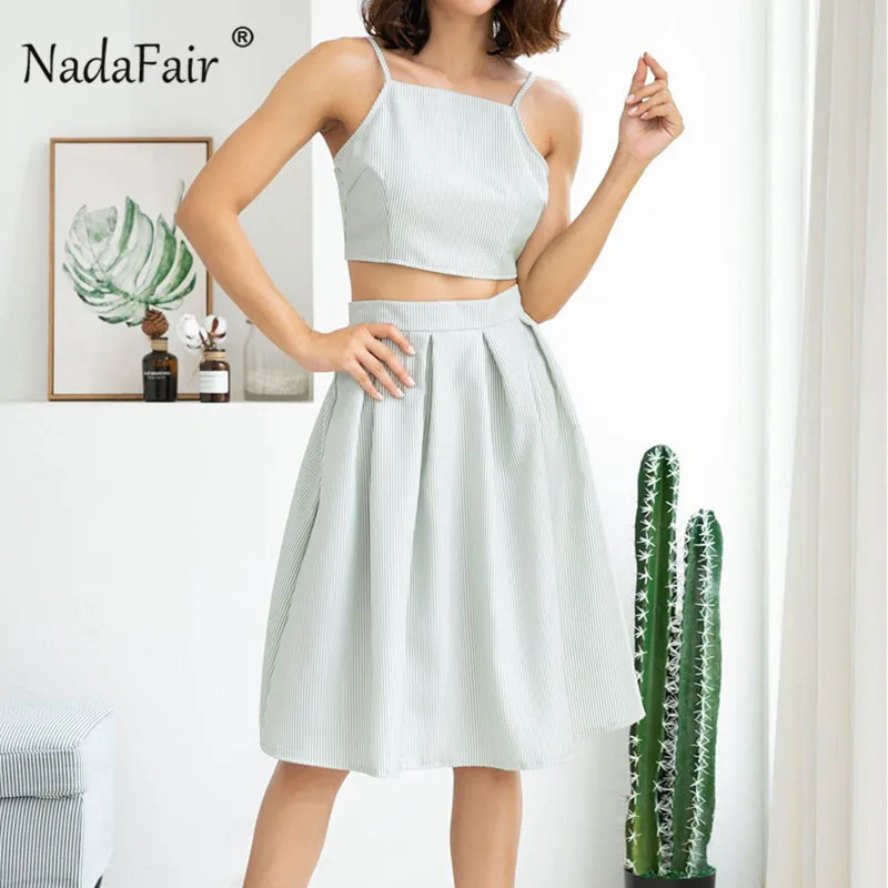 Nadafair Спагетти ремень трапециевидной формы платья для женщин для без рукавов кружево до летнее платье в полоску Высокая талия пикантн