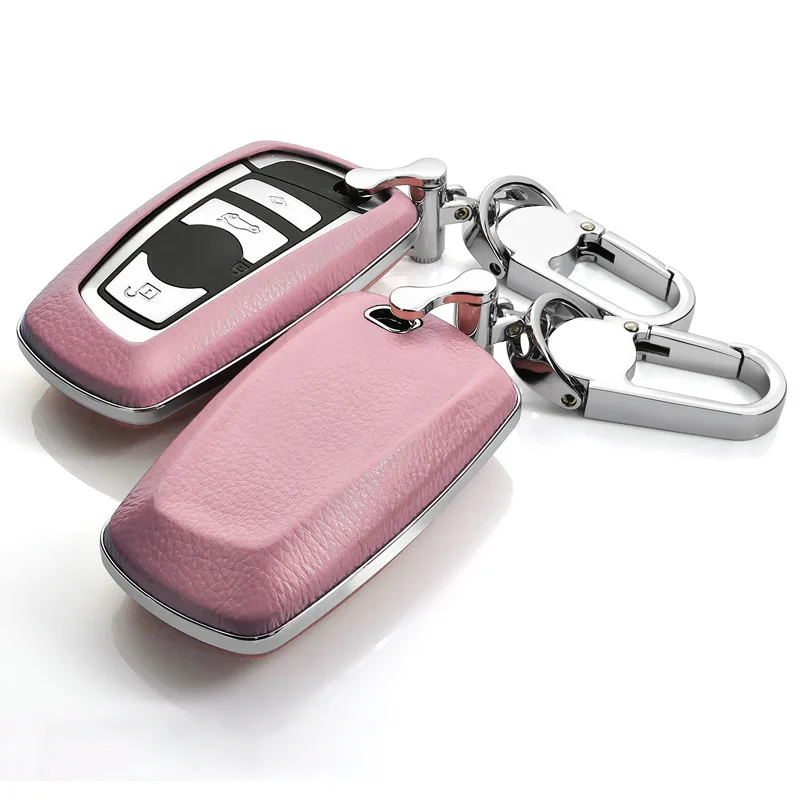 car key case cover shell fob holder for BMW 1 3 5 7 series x3 x4 F30 F10 F20 F18 118i 320i M3 M4 M5 key bag wallet key chain - Название цвета: pink