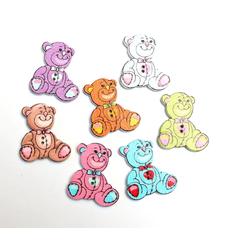 

50pcs Mixed 28mm Bears Wooden Buttons For Clothes Needlework Scrapbooking Crafts Diy Sewing Accessories Wood Decoration