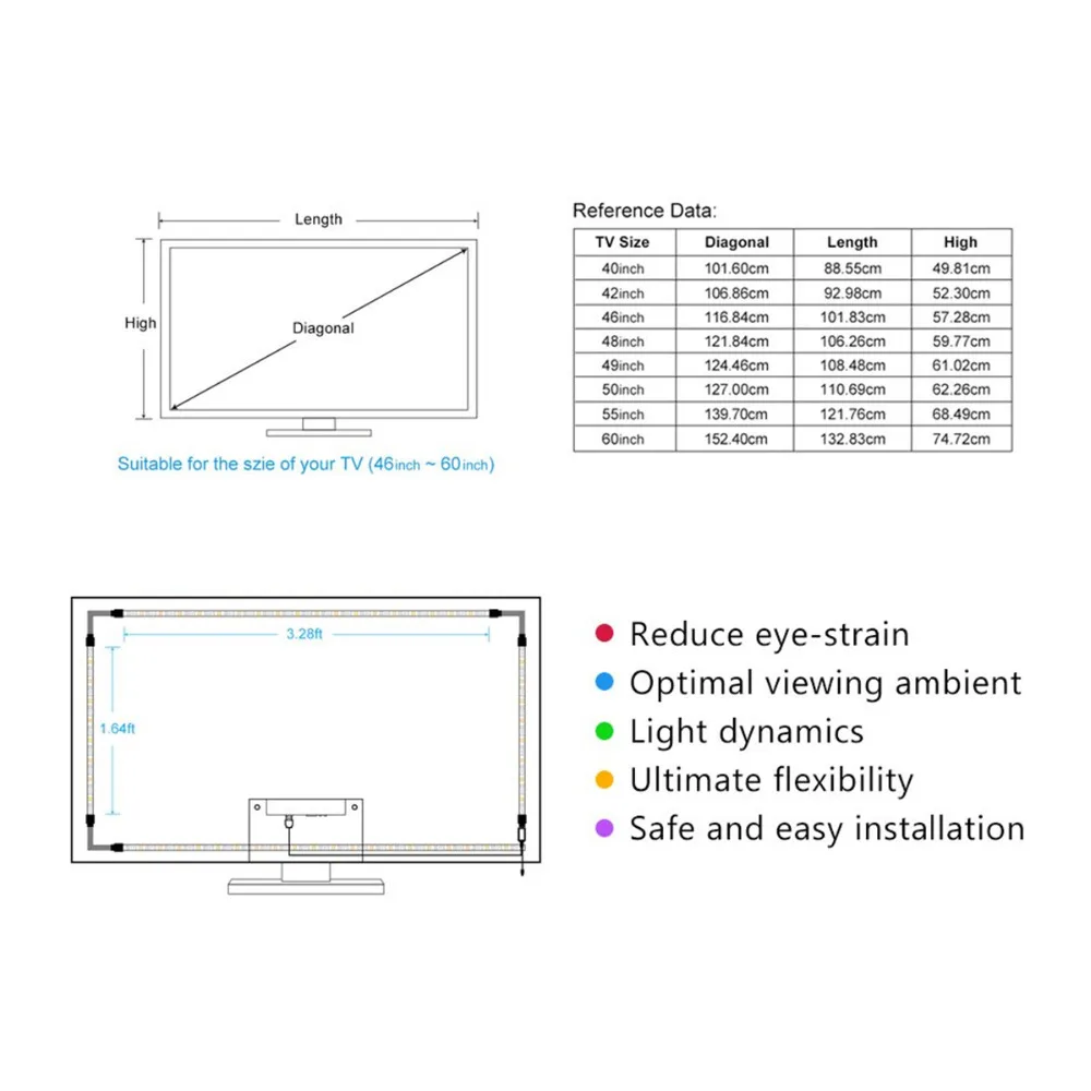 Tiras de Led led backlight tv flexível tira Especificações (pontos de Luz / M) : 3m