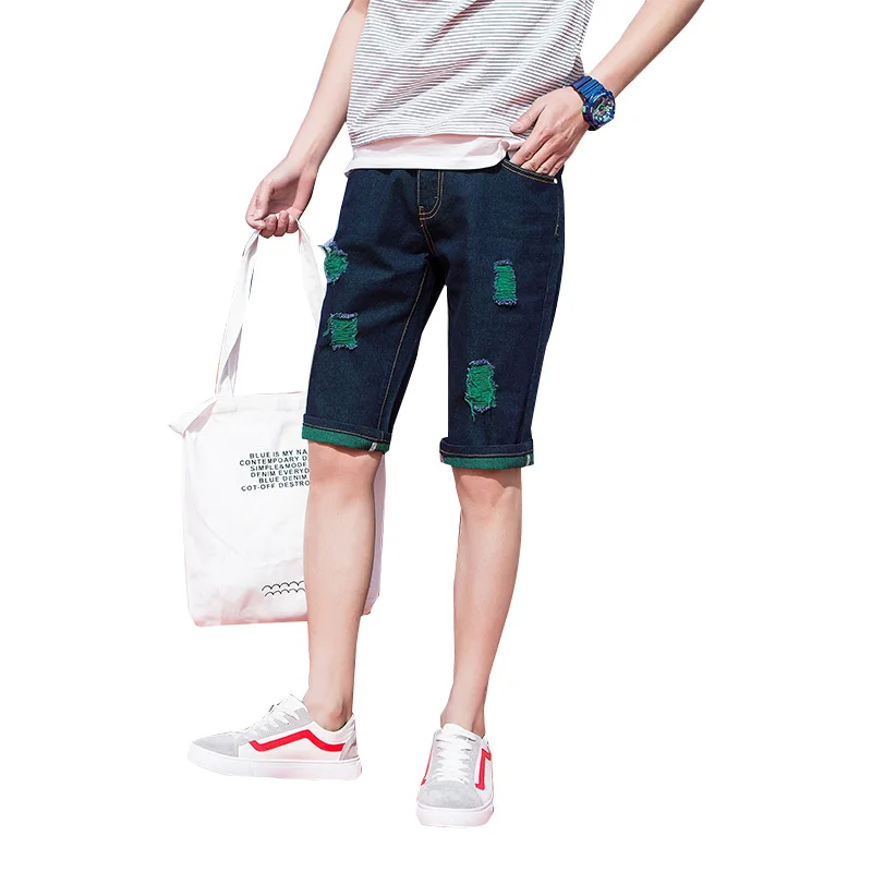 Мужские джинсовые шорты, летние джинсовые шорты, Свободные повседневные шорты, черные ковбойские шорты с заплатками