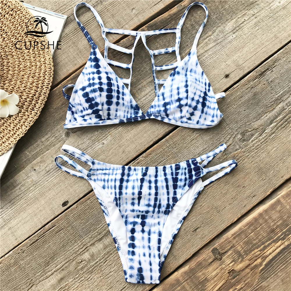 CUPSHE Strappy Tie dye Bikini Sets Women Sexy Cutout Coverage Thong Two ...