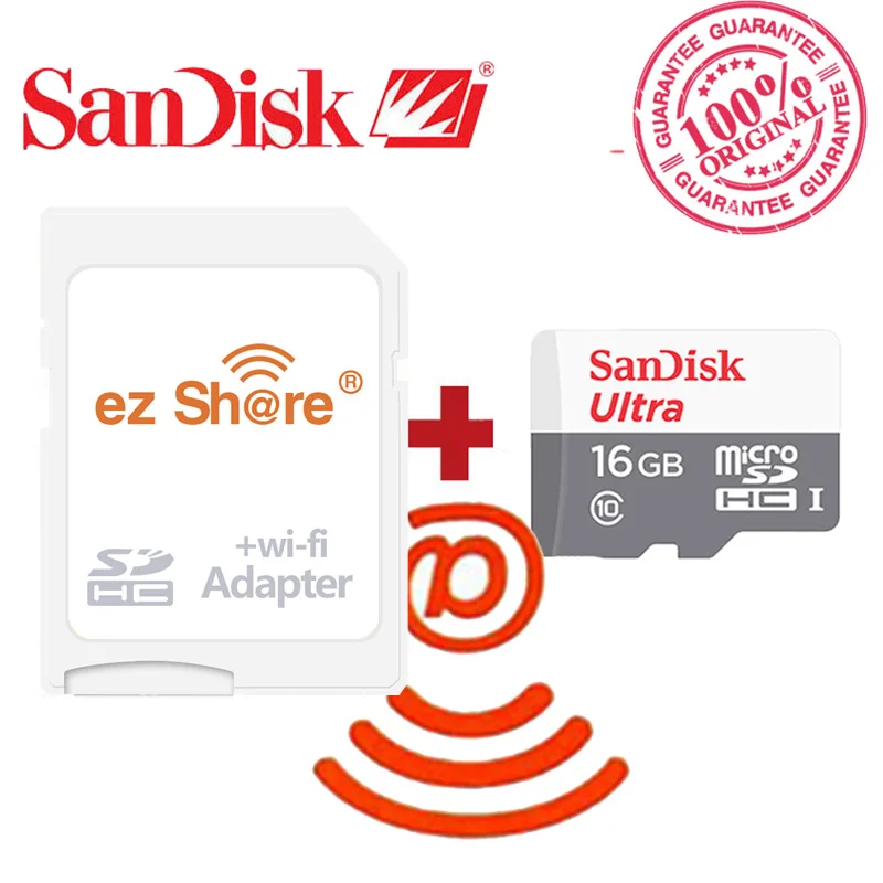 100% Оригинальный ezshare Беспроводной Wi Fi адаптер + Sandisk Ultra 16 ГБ 32 8 класс 10 micro sd
