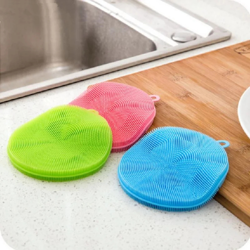 Round Silicone Dish Bowl Washing Sponge Brush Scrubber Kitchen Cleaning