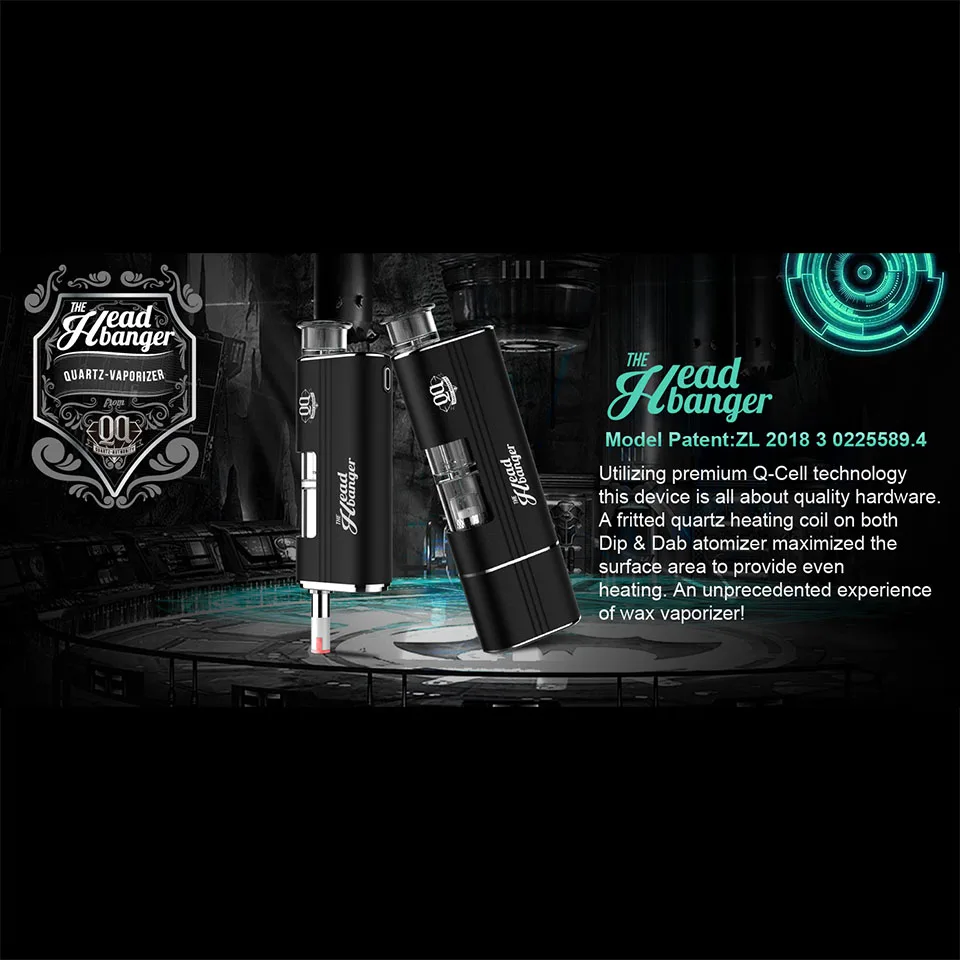 Original Airistech Headbanger Vaporizer Kit 1500mah battery Qcell Quartz Heat Coil Vape Pen kit for dip dab wax Concentrate