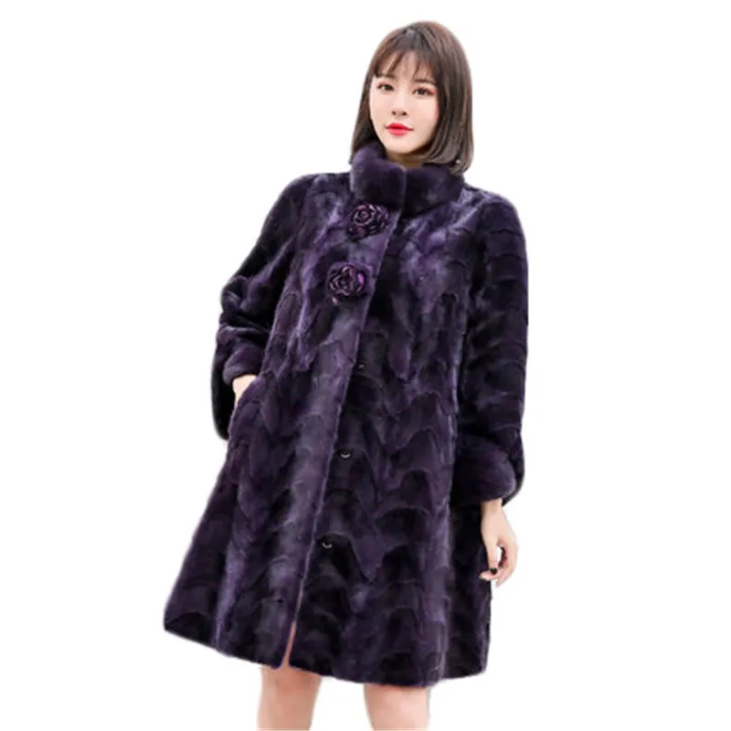 Новинка, зимняя норковая шуба, шуба, замшевое Женское пальто, длинный воротник, большой размер, женское Норковое шуба 565 - Color: Grape purple