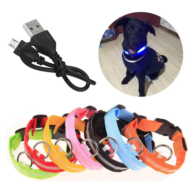 USB перезаряжаемый светящийся светодиодный нейлоновый ошейник для собак, светящийся ошейник для щенков, светящийся ошейник, светящееся ожерелье для безопасности в темноте, аксессуары для собак