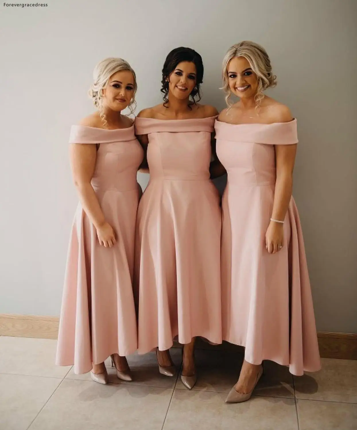 

Cheap Ankle Length Bridesmaid Dress Pink Summer Country Garden Formal Wedding Party Guest Maid of Honor Gown Plus Size