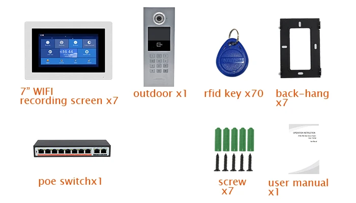 Бесплатная доставка 7 квартиры POE 720P IP Wifi 7 "сенсорный экран запись видео домофон дверной телефон код клавиатуры RFID наружная камера