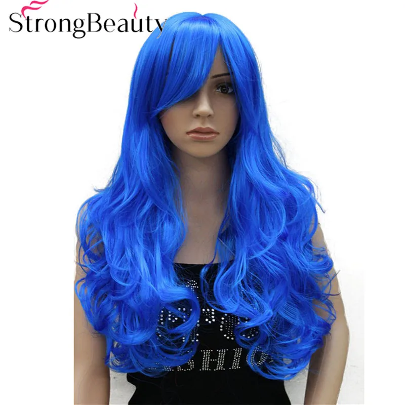 

StrongBeauty Long Curly Red Pink Blue Synthetic Wigs Cosplay Wig Halloween Party Hair