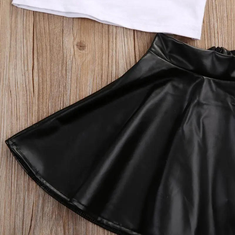 Mini Boss/Одежда для маленьких девочек Летняя футболка с короткими рукавами Топы+ кожаная юбка одежда для девочек, костюм комплект одежды для маленьких девочек