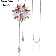 Lemon Value Fashion Luxury Statement Maxi Rhinestone Flower Pendant Vintage Crystal Tassel Long Necklace Women Jewelry A270