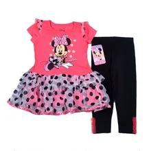Original Brand 6pcs/lot,2-4 Baby Girl’s Minnie Mouse Dress and Legging Set,minnie mouse dress and pants two pieces sets