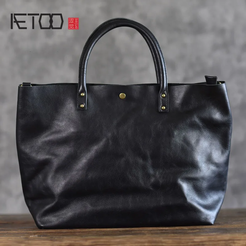 

AETOO The first layer of soft leather cross section handbag pure leather tote bag simple leather mother bag wild large capacity