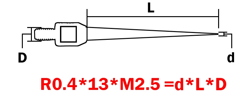R0.2 R0.4 OD 13 мм 22 мм тестовая длина M2.5 нить Вольфрамовая сталь Guage микрометр контактный заостренный конус головка циферблат индикатор наконечник зонд - Цвет: R0.4x13