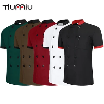 

2019 Wholesale Chef Uniform Summer Cook Jacket Patchwork Profesional Shirt Canteen Kitchen Hotel Barbershop Work Overalls