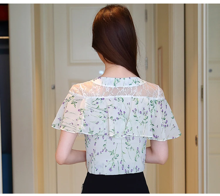 Womens Tops and Blouses Lace Chiffon Blouse Blusas Femininas Elegante Korean Fashion Clothing Ruffle Blouse Ladies Shirts