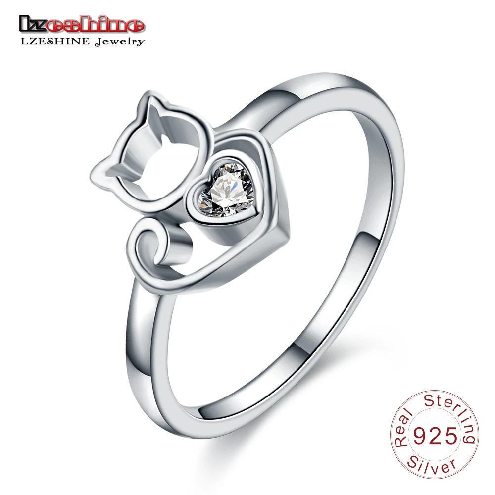 

LZESHINE New Design Charm Cat Silver Ring Authentic 925 Sterling Silver Kitten Finger Rings for Women Romantic Jewelry Gifts