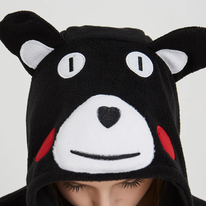 Funny Kumamon Bear Kigurumi Polar Fleece Animal Cartoon Black Onesies For Women Men Adult Winter Sleepwear Jumpsuit Fancy Outfit (1)
