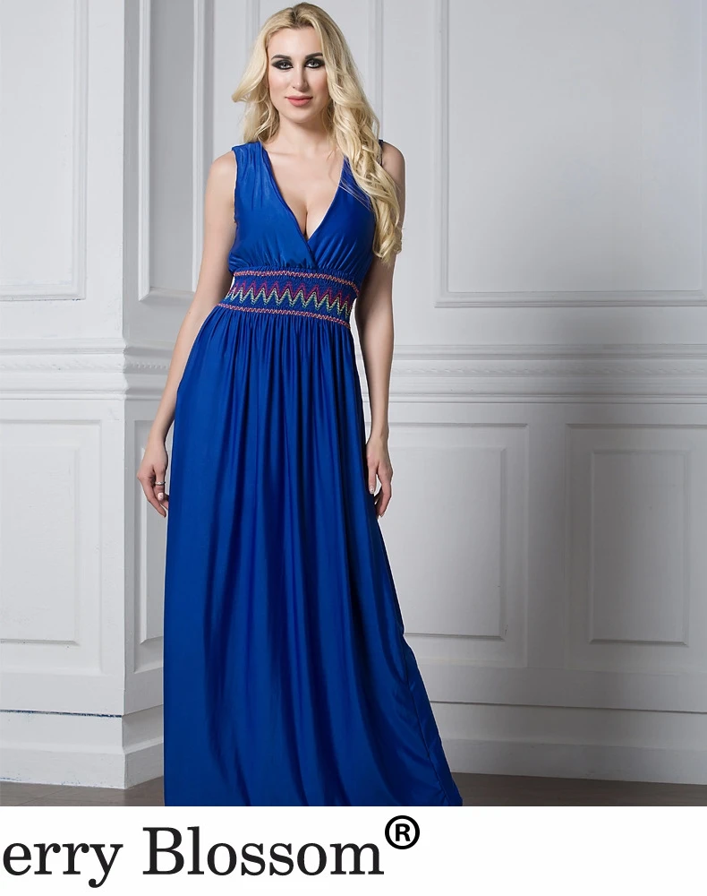 Cherry Blossom Long Women Dresses Fashion Sexy Sleeveless Empire Waist