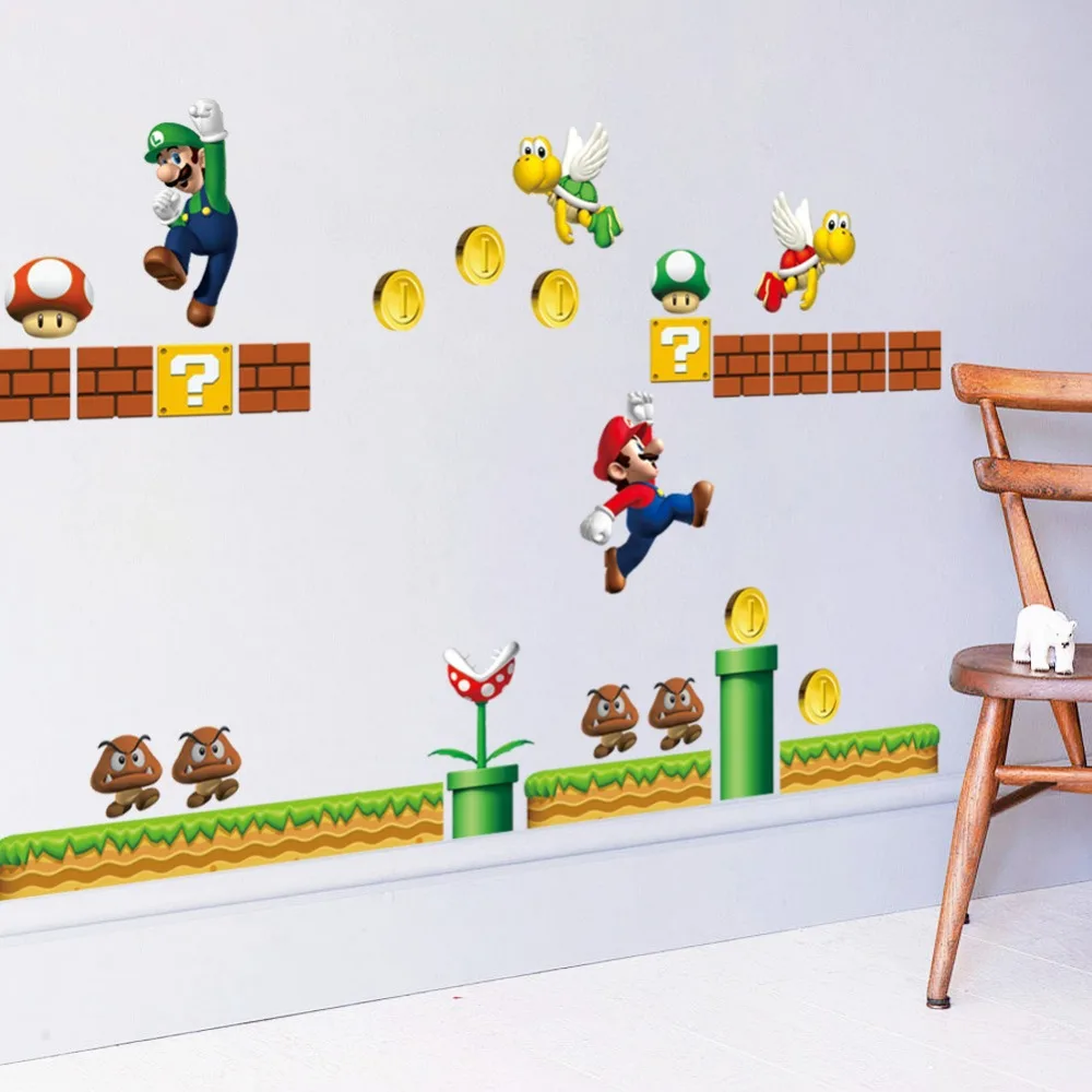 121*36 cm 3D Cartoon Super Mario baseboard Wall sticker decoración para