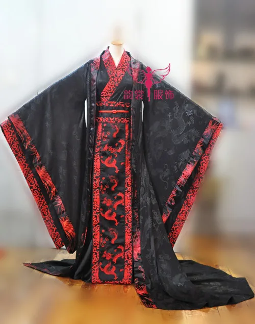 

Male Chinese Wedding Black Red Dragon Hanfu Tang Suit Cosplay Clothes Emperor Clothes for Men