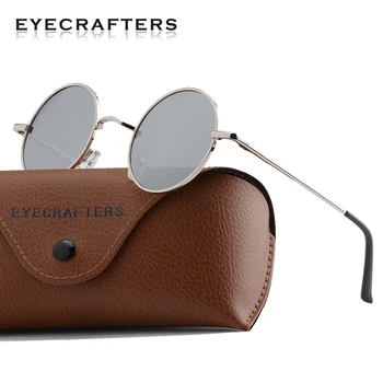 

Luxury Steampunk Polarized Round Sunglasses Mens Womens UV400 Metal Frame Vintage Retro Silver Mirrored SunGlasses gafas de sol