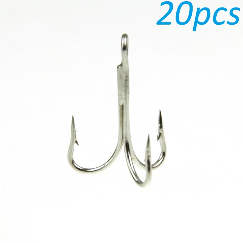 20pcs 6 2CM Silver / Black Fishing Treble Hooks Sharpened High Carbon