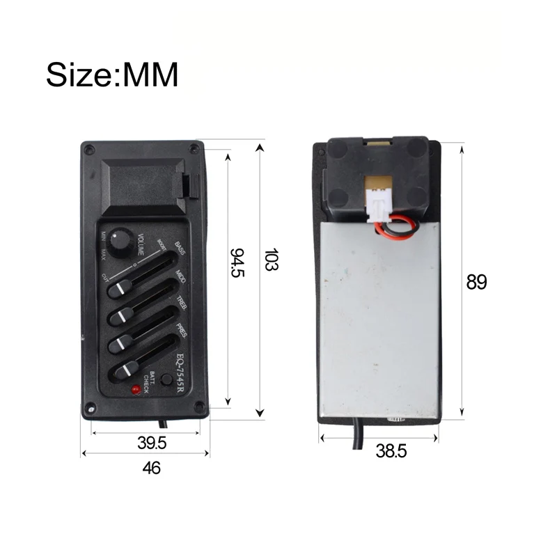 10 шт. 4 диапазона акустической гитары EQ-7545R эквалайзер предусилитель для акустической гитары усилитель пьезо-пикап 6,5 мм выход