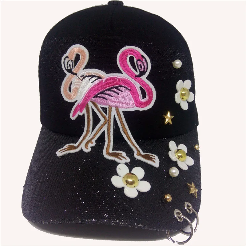 Women's Cap Flamingo Baseball Hats Iron Ring Outdoor Sunhats Hip Hop
