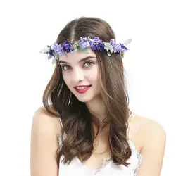Haimeikang фиолетовый цветок Корона Hairband свадебные цветочные оголовье лента-гирлянда лук девушка цветок Гирлянда Эластичные аксессуары для