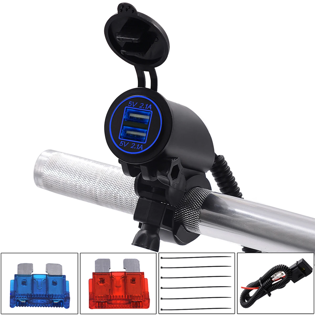 50cm Cable 4.2A Dual USB Charger Adapter Handlebar Mount 10A 15A Fuse Waterproof universal for 12v-24v motorcycle ATV etc | Автомобили и