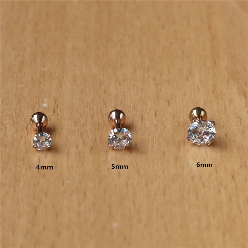 

1pair 2mm to 8mm 316 L Stainless Steel Screw Back 3A CZ Crystal Stud Earrings Rose Gold Vacuum Plating No Easy Fade An-allergy