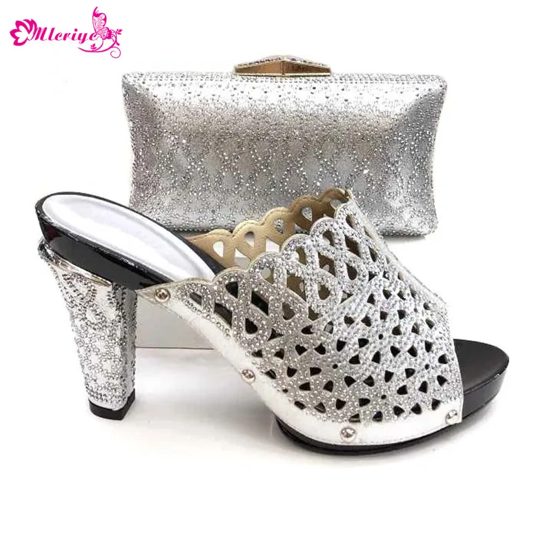 

New Arrival Women Shoes and Bags To Match Set Italy Fashion Nigerian Women Wedding Shoes and Bag Set Decorated with Rhinestone