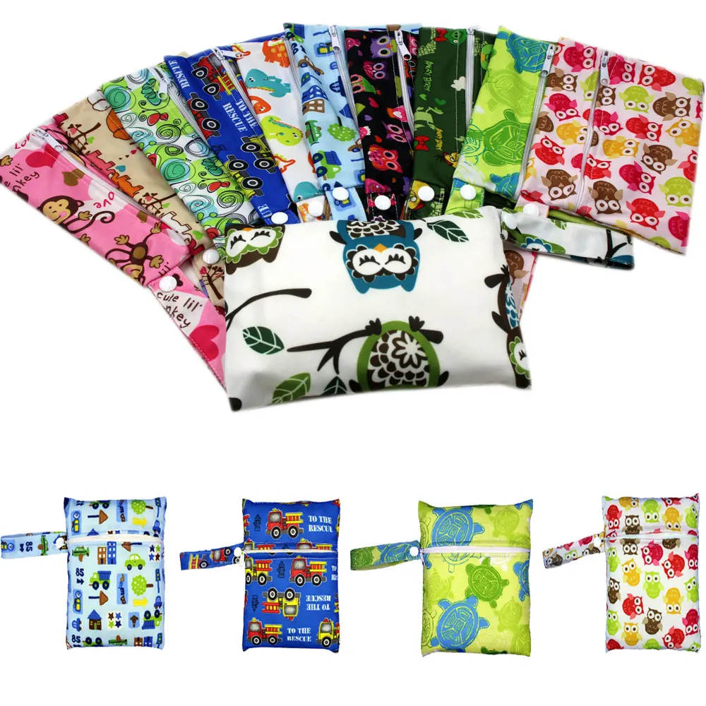 Travel Waterproof Baby Cloth Diapers Bags Single Pocket Zipper Print