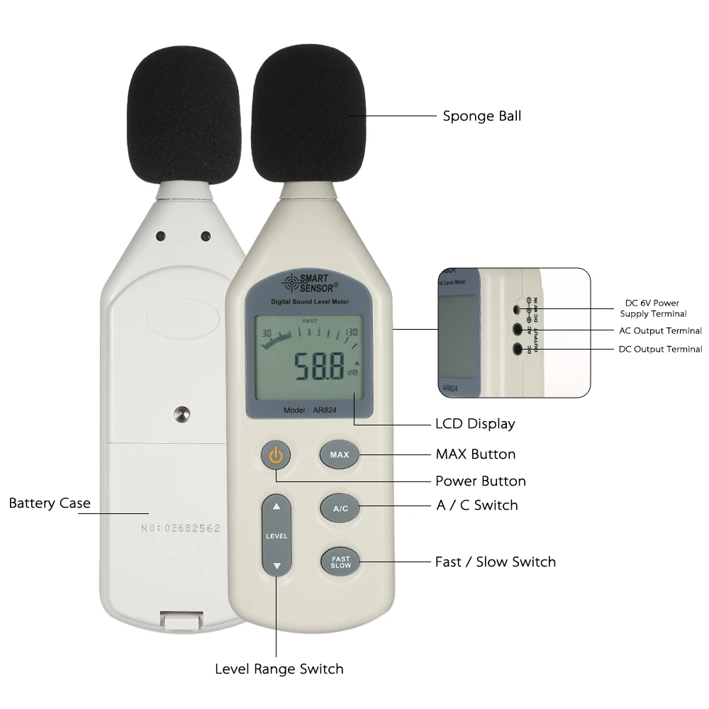 30-130dBA Высокоточный цифровой измеритель уровня звука, ЖК-децибел, звукомер, измеритель уровня шума, контрольный тестер дБ