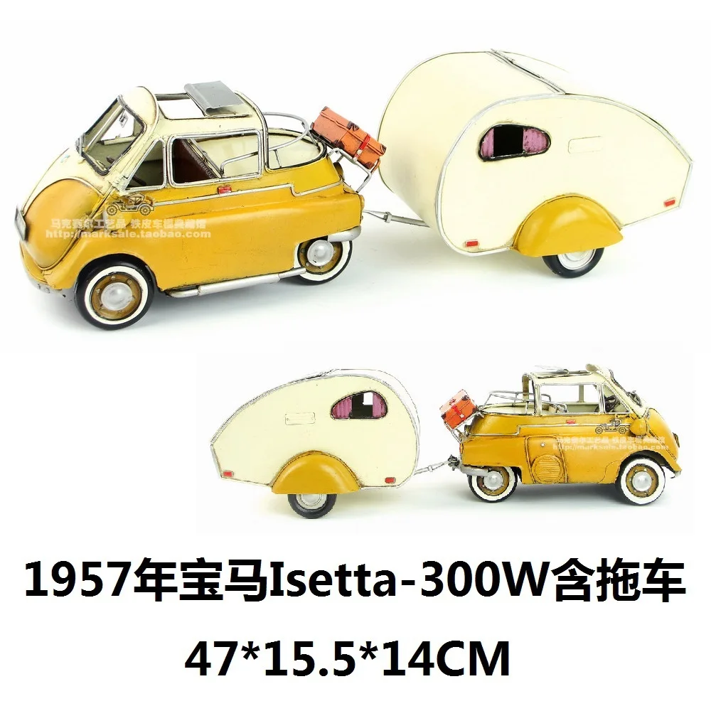 Tanie Antyczne klasyczny model samochodu z przyczepą retro vintage kute metalowe rzemiosło dla domu pub kawiarnia dekoracji lub prezent