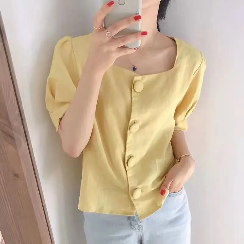 

HziriP Retro Square Collar High Quality Summer 2019 French Fresh Puff-Sleeved Women Fashion Loose Casual Elegant Shirts 3 Types