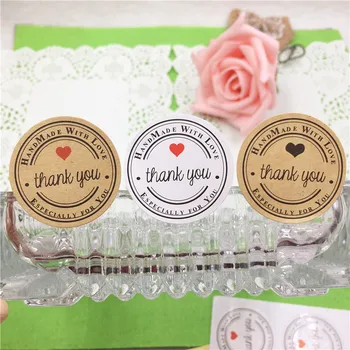 

Handmade With Bow Pattern Sticker Kraft Paper Round Diameter 3cm Retro Style Glass Jewelry Pack Decoration Stickers 100Pcs/Lot