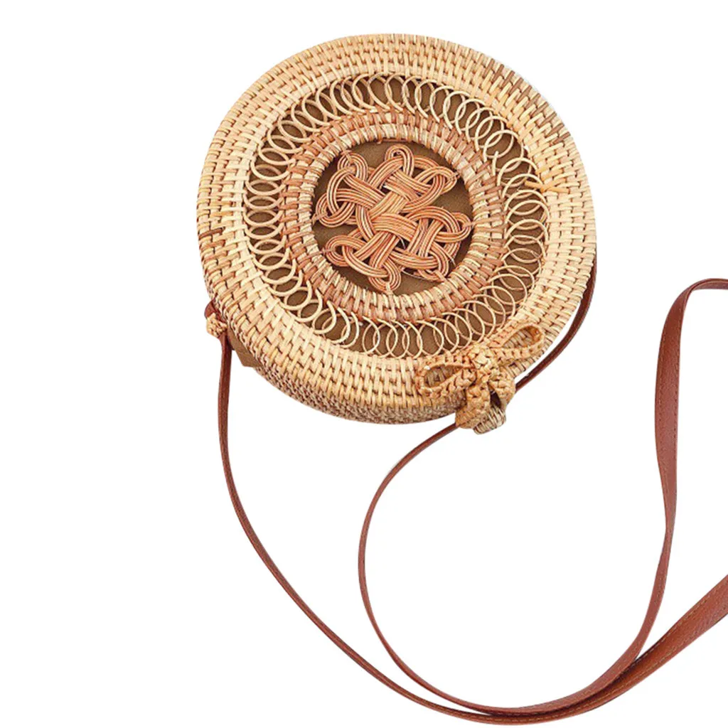 

2019 Women Beach Bag Summer Big Totes With Zipper Circle Handwoven Round Retro Rattan Straw Crossbody Handbag Shoulder Bag #89