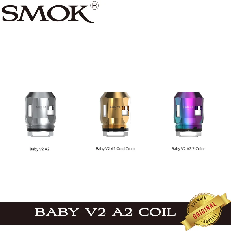 Оригинальный испаритель SMOK TFV8 Baby V2 A2 катушка 0 2 Ом головка SS Gold 7 цветов сменный