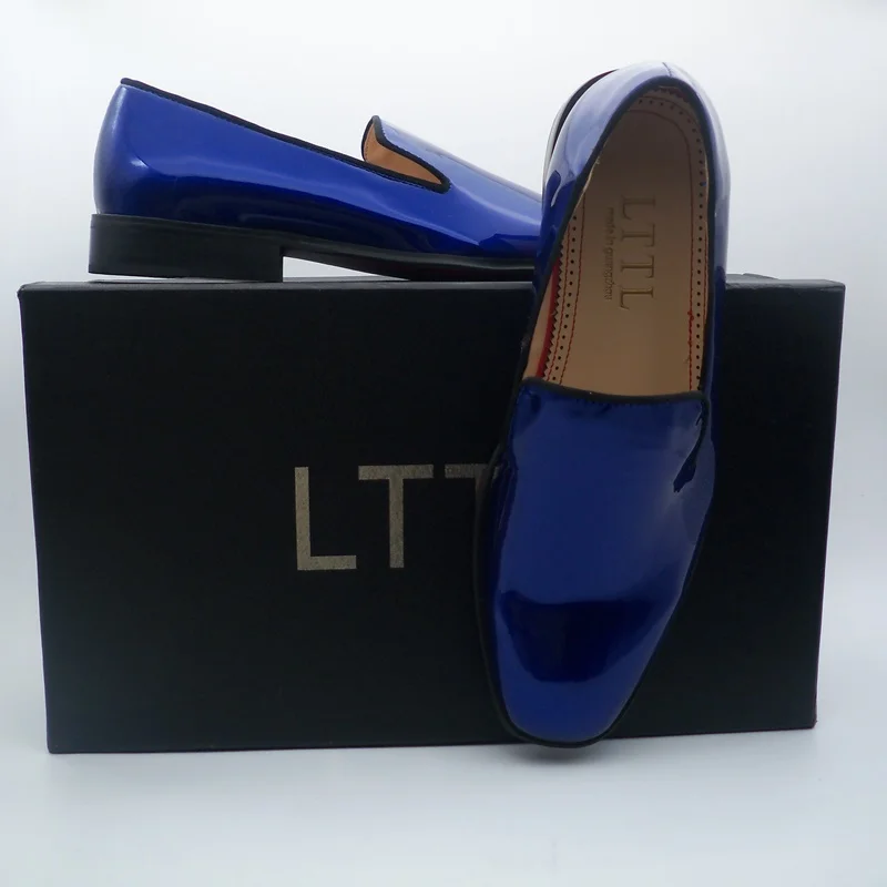 LTTL/лоферы из лакированной кожи Королевского синего цвета; Новое поступление; мужские вечерние Лоферы для выпускного; высококачественные мокасины; Мужские модельные туфли