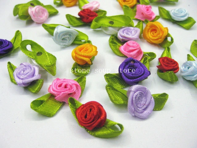 10-100Pcs 2/" Fake Rose Flower Satin Ribbon Sewing Appliques Clothing Accessories