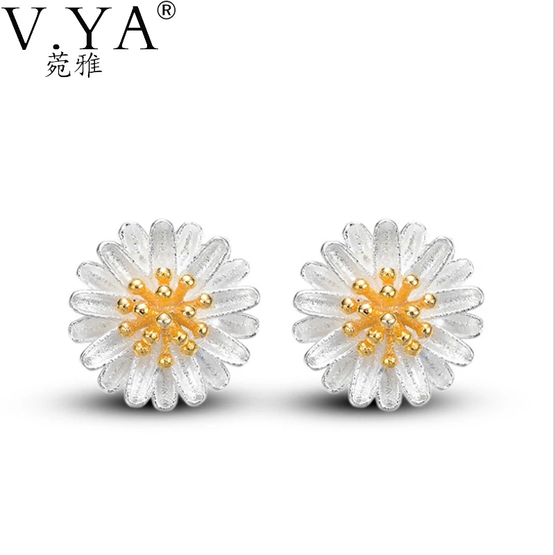 100 Real 925 Sterling Silver Daisy Earrings for Women S925 Silver