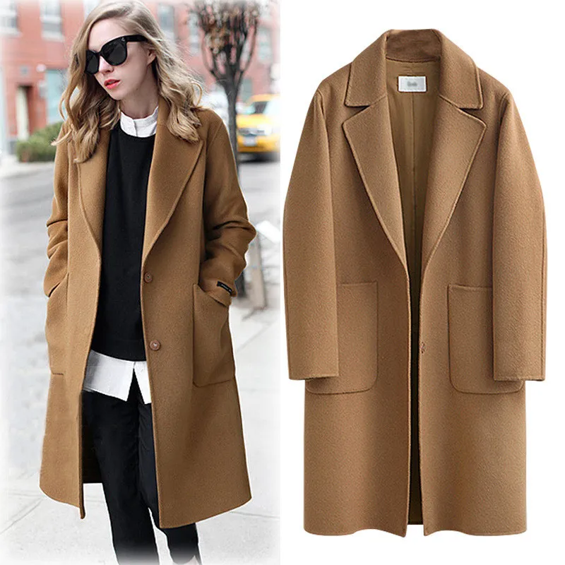Acheter Manteau en laine à manches longues pour femme, veste ample, style décontracté, collection printemps-automne-hiver 2022, 5XL, W384 pas cher